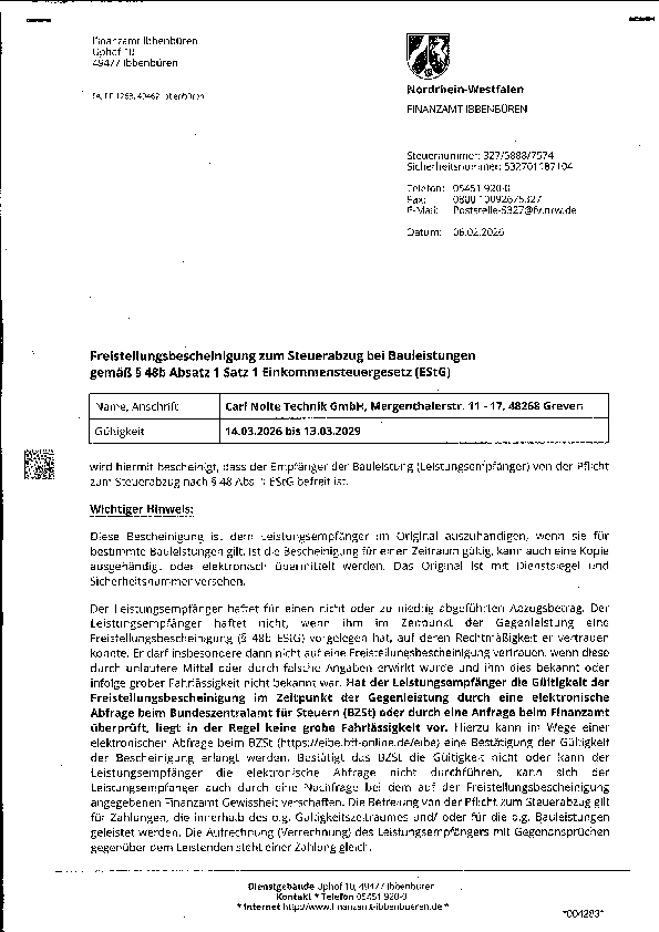 Freistellungsbescheinigung Bauleistungen